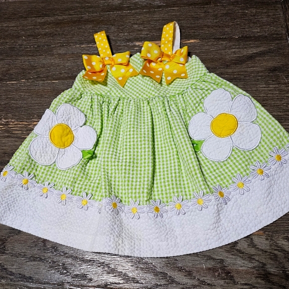 BONNIE BABY SUMMER BABY GIRL DRESS GREEN, FLOWER AND BOWS - Picture 1 of 6